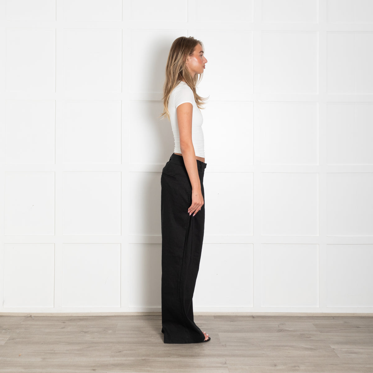 Rohe Black Linen Blend Pleated Front Wide Leg Trousers