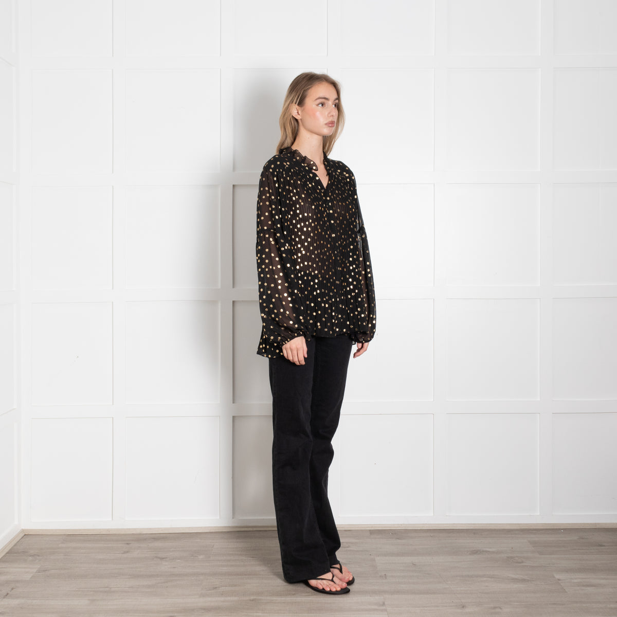 Second Female Black Sheer Shirt With Gold Spots