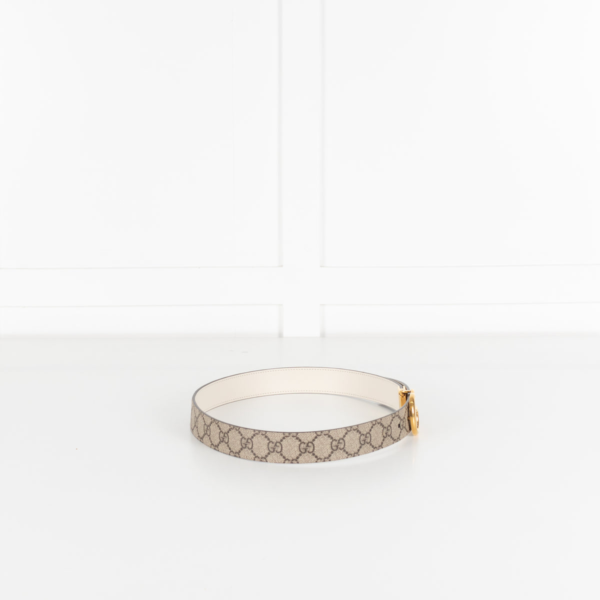 Gucci Cream Marmont Logo Reversible Belt