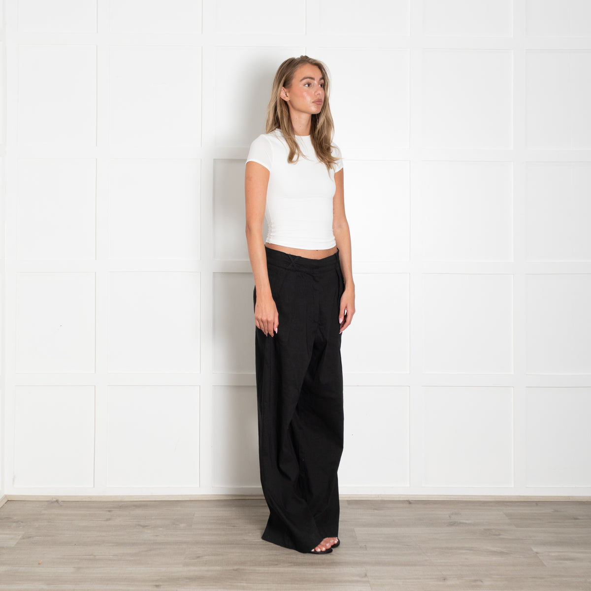 Rohe Black Linen Blend Pleated Front Wide Leg Trousers