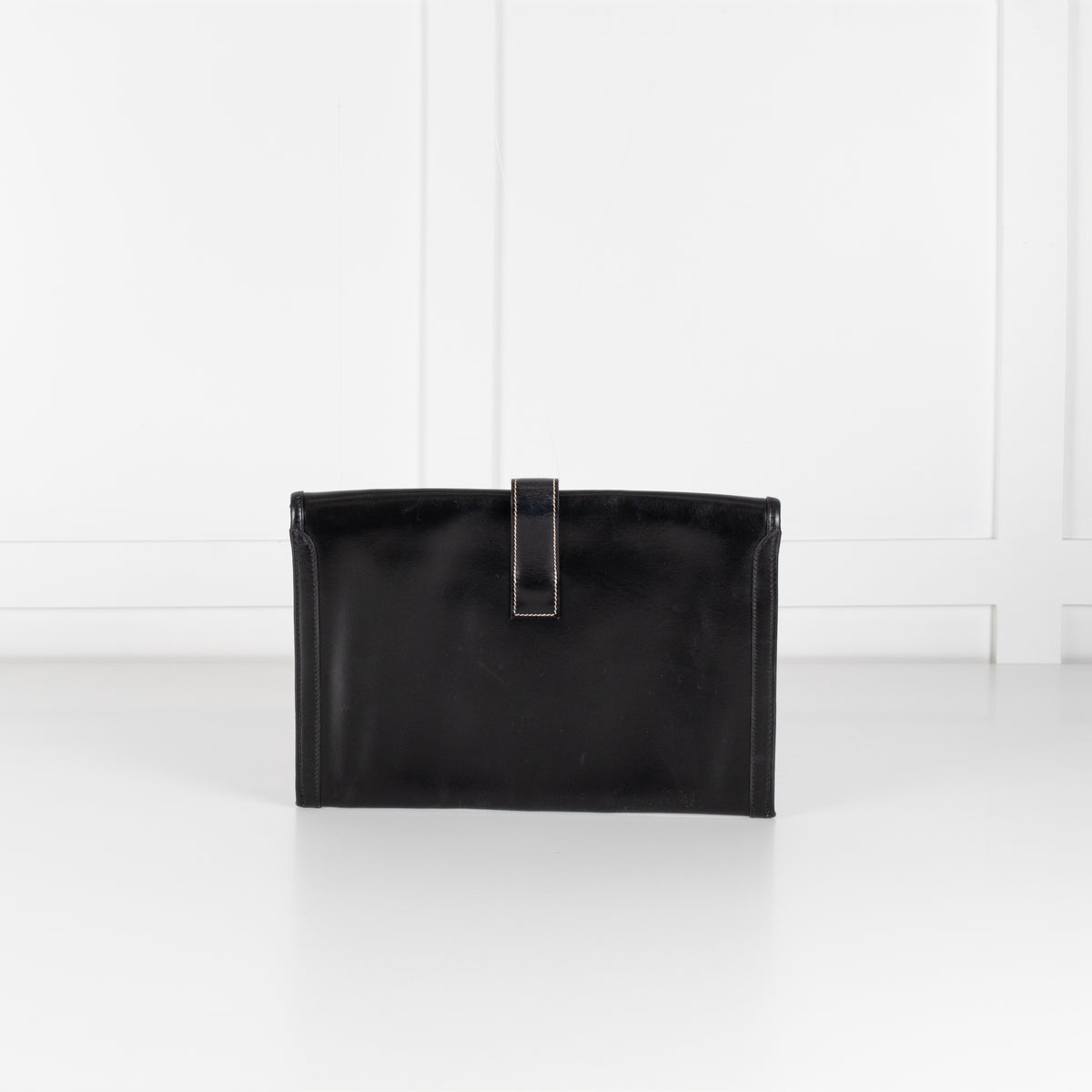 Hermes Black Swift Leather Vintage Jige Elan Clutch Bag