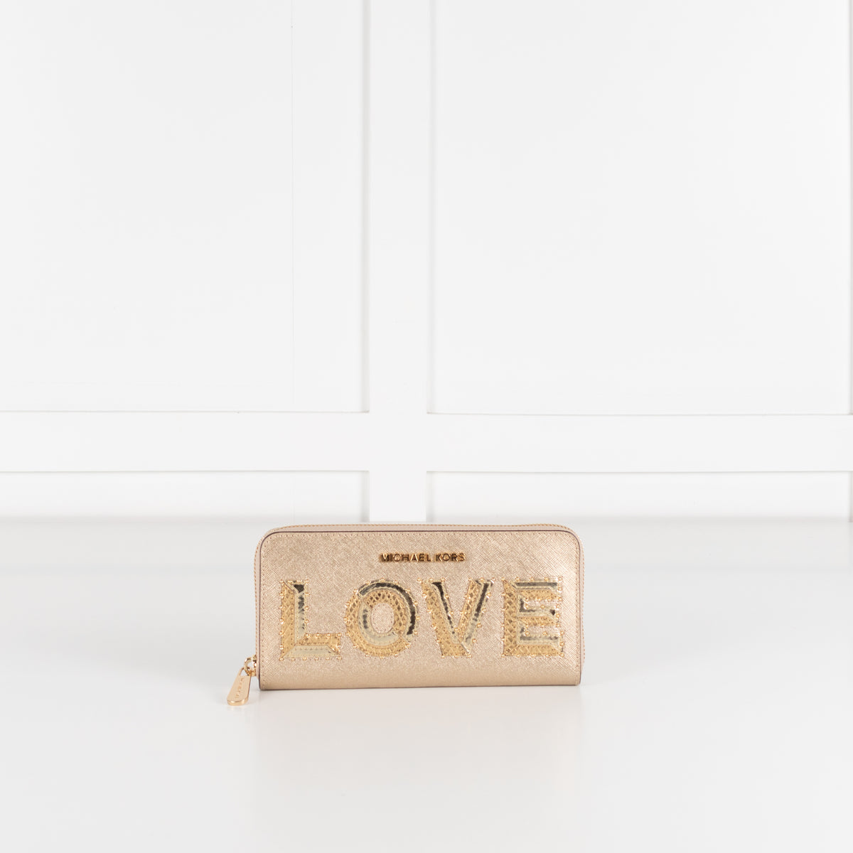 Michael Kors Gold Leather Beaded LOVE Wallet