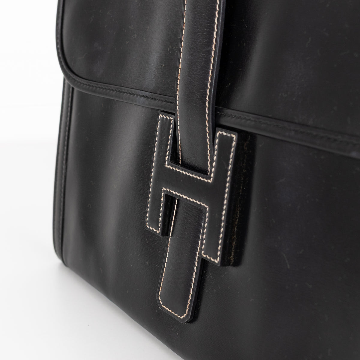 Hermes Black Swift Leather Vintage Jige Elan Clutch Bag