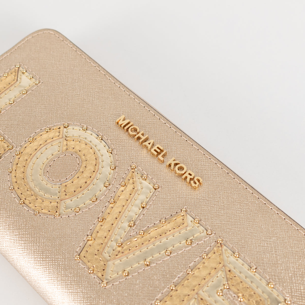 Michael Kors Gold Leather Beaded LOVE Wallet