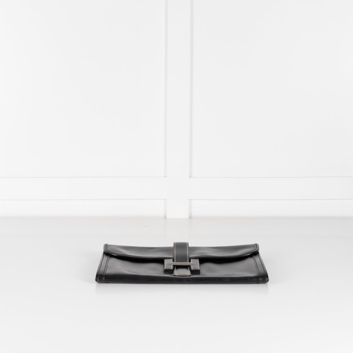 Hermes Black Swift Leather Vintage Jige Elan Clutch Bag