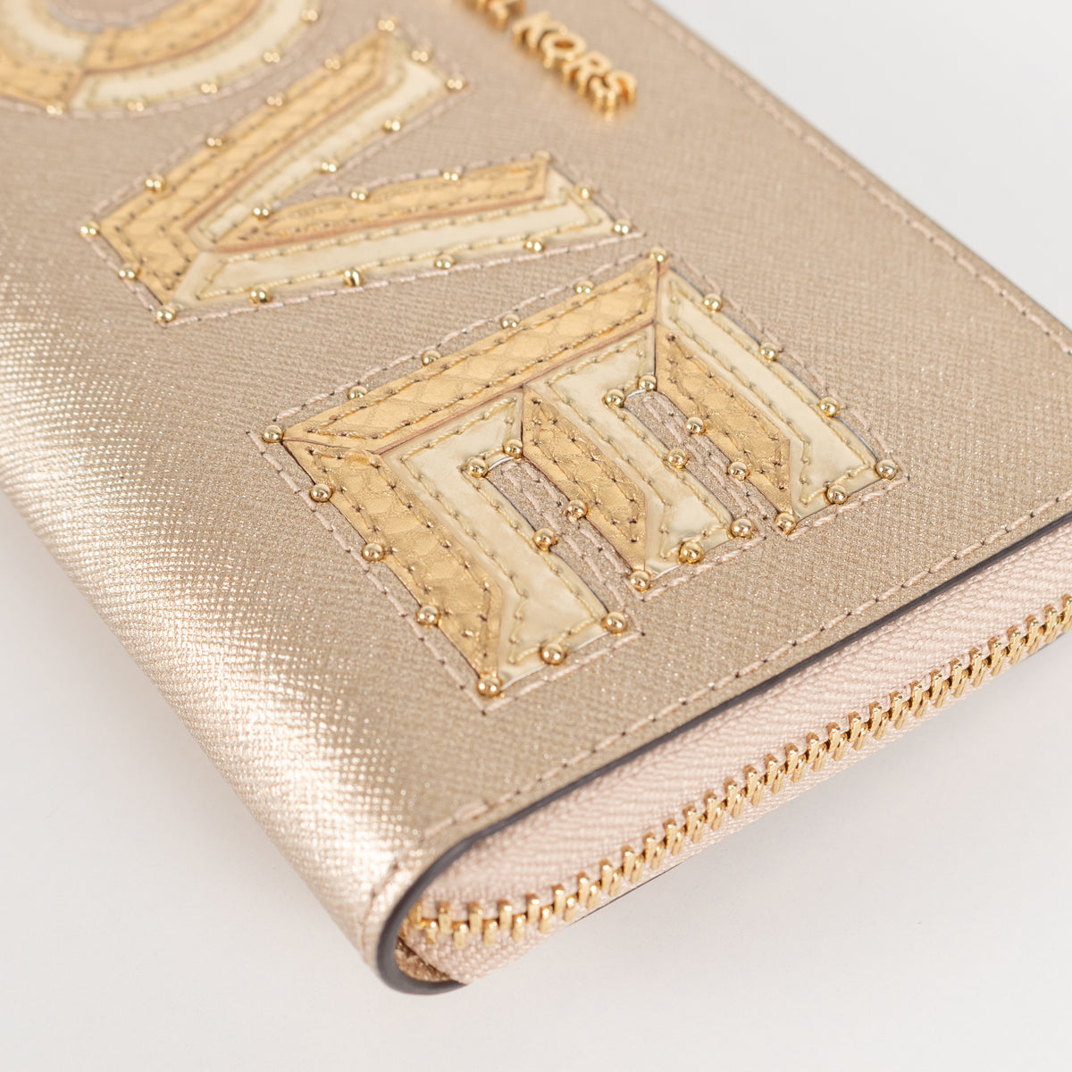 Michael Kors Gold Leather Beaded LOVE Wallet