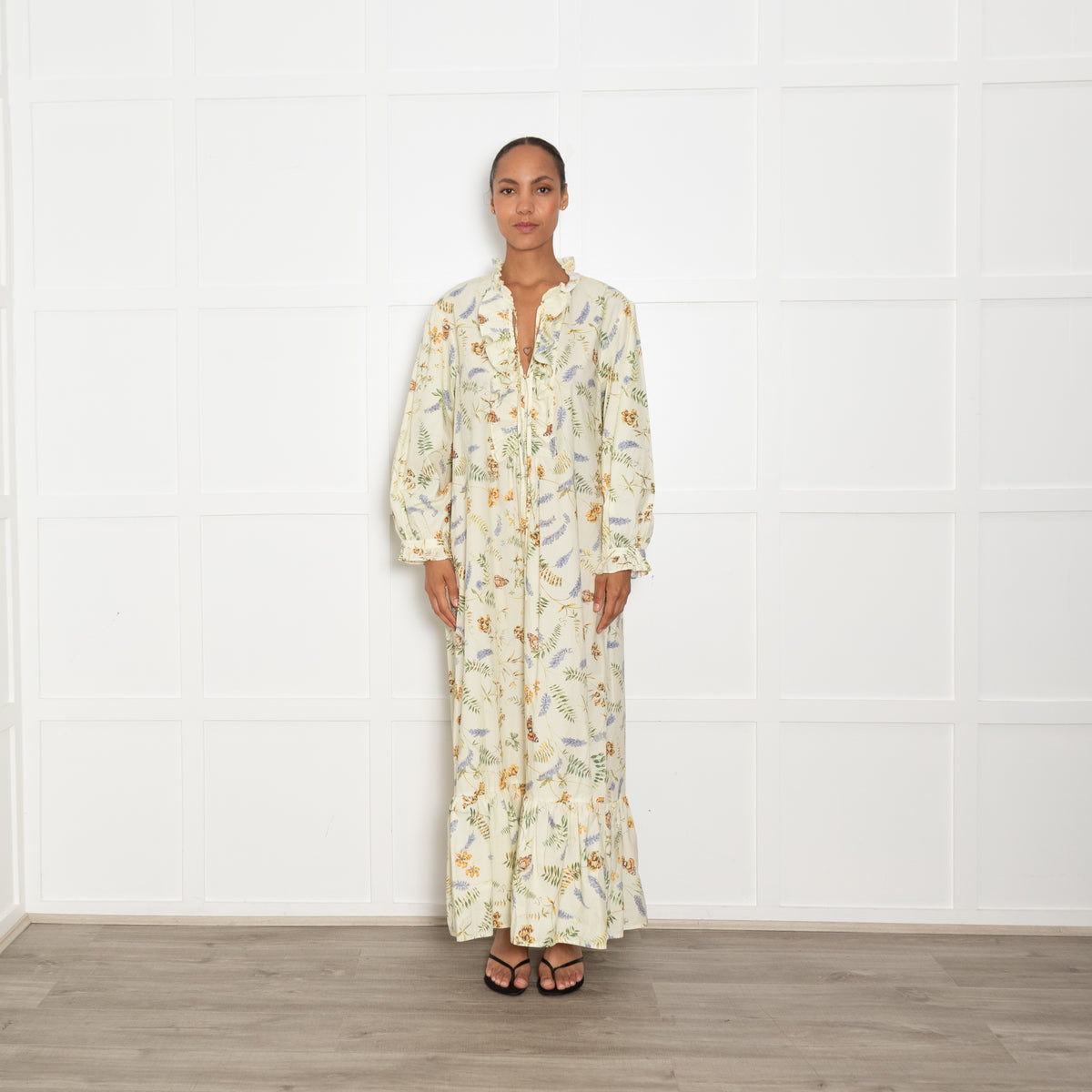 Meadows Pale Yellow Lavender Print Maxi Dress