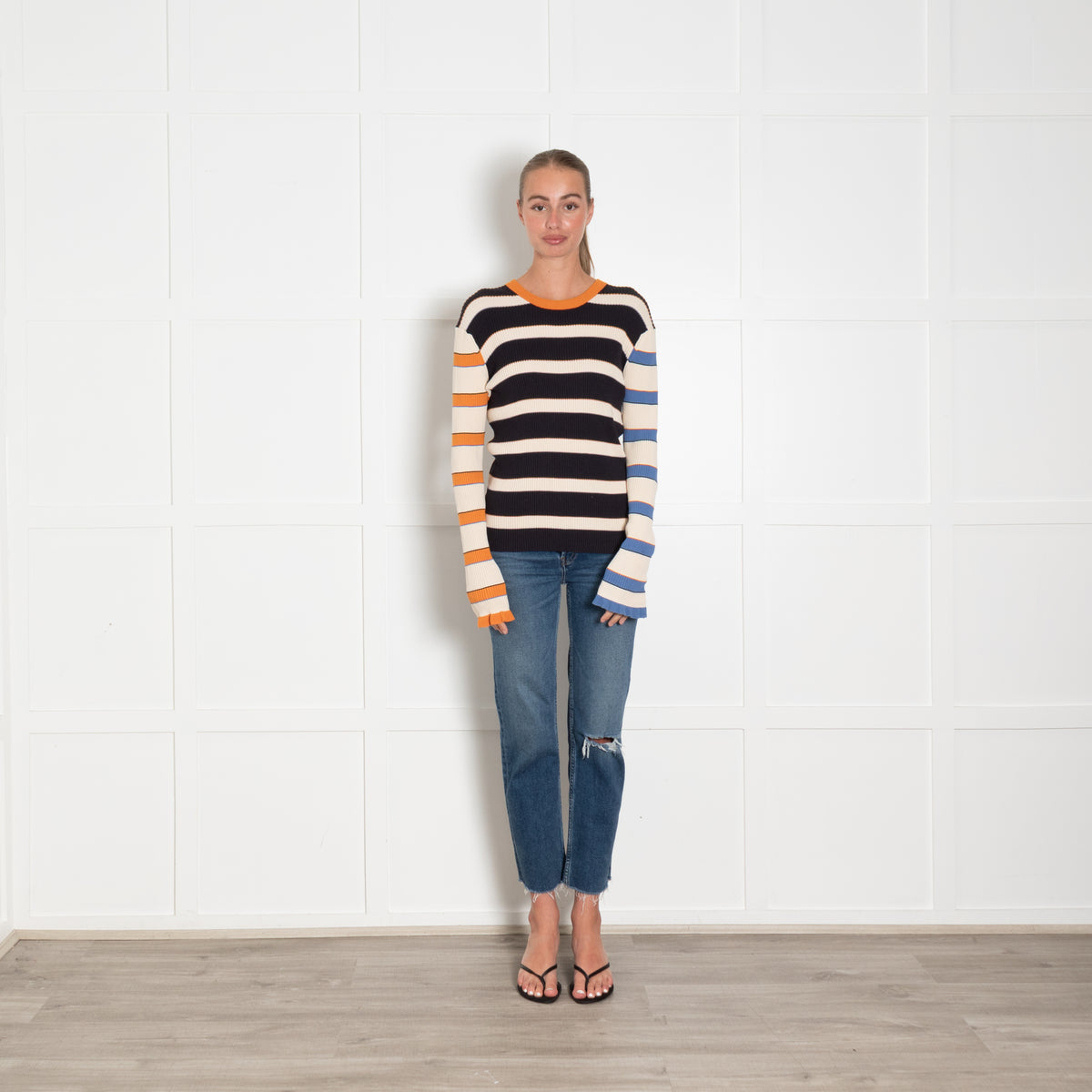 PS Paul Smith Cream Navy Orange Striped Cotton Jumper