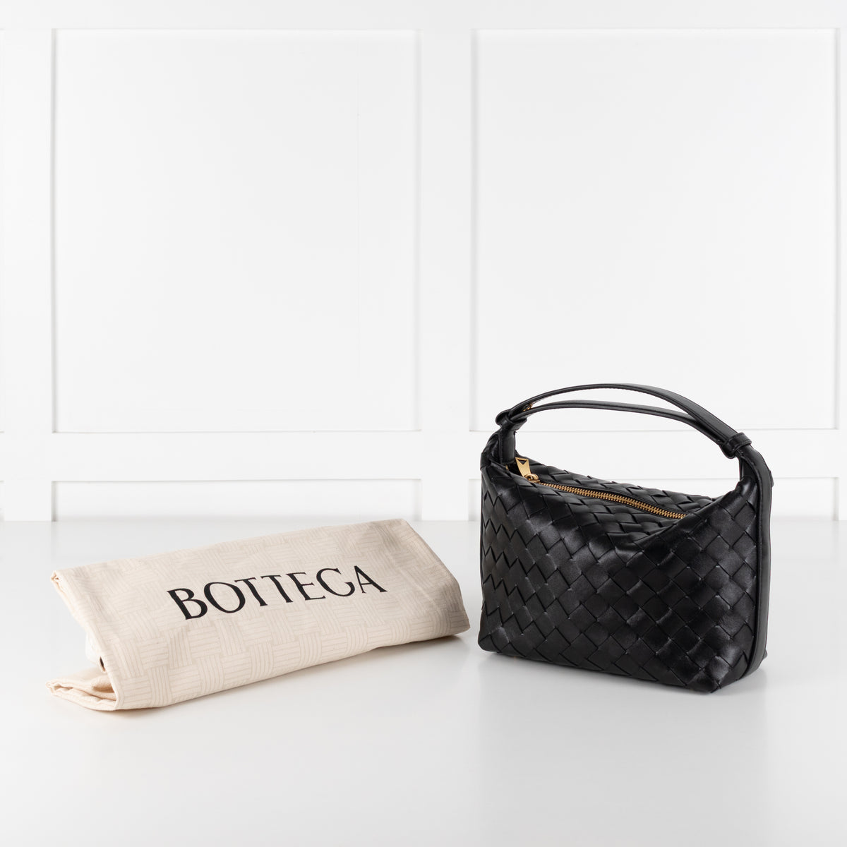 Bottega Veneta mini Wallace bag in black intrecciato leather with original dust bag.