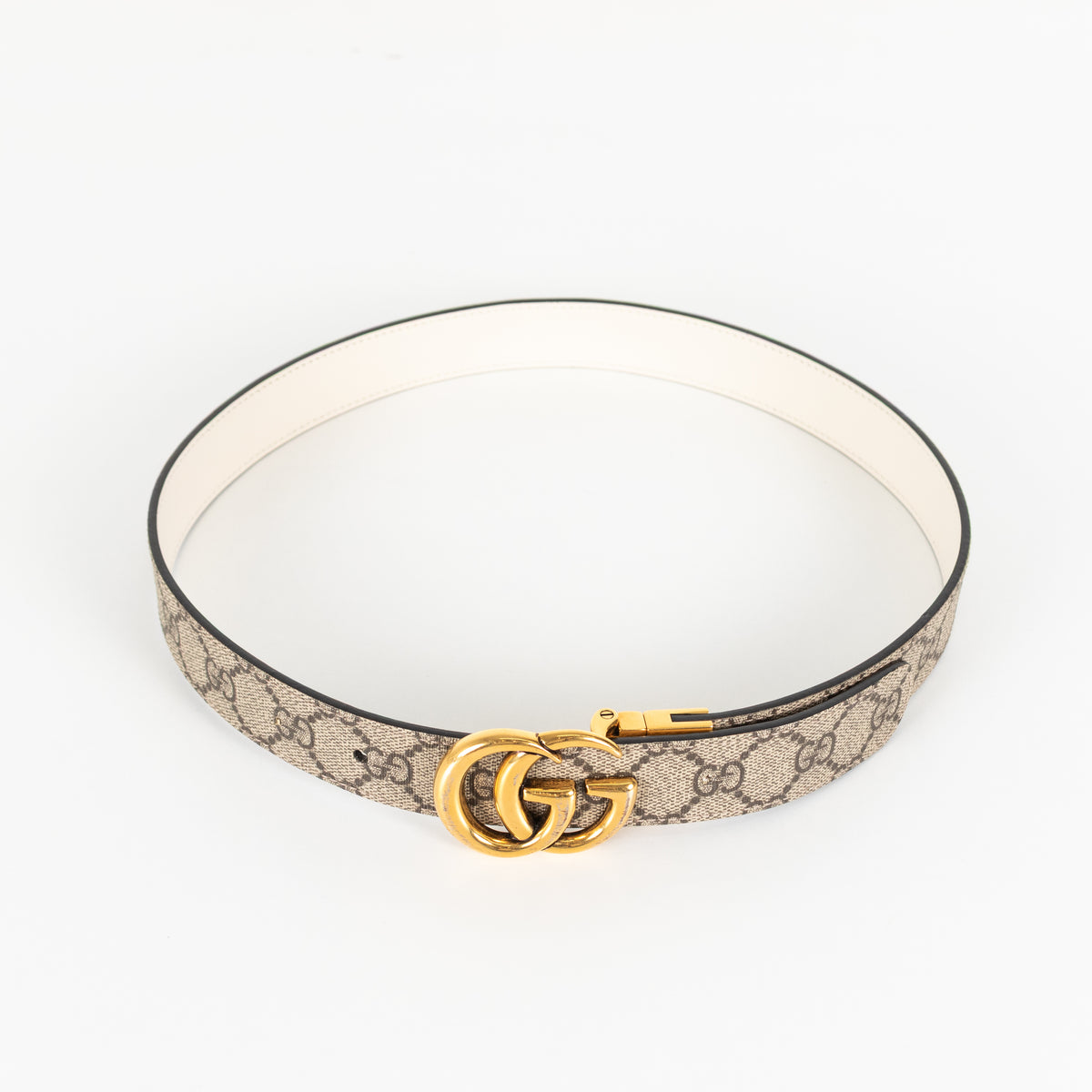 Gucci Cream Marmont Logo Reversible Belt