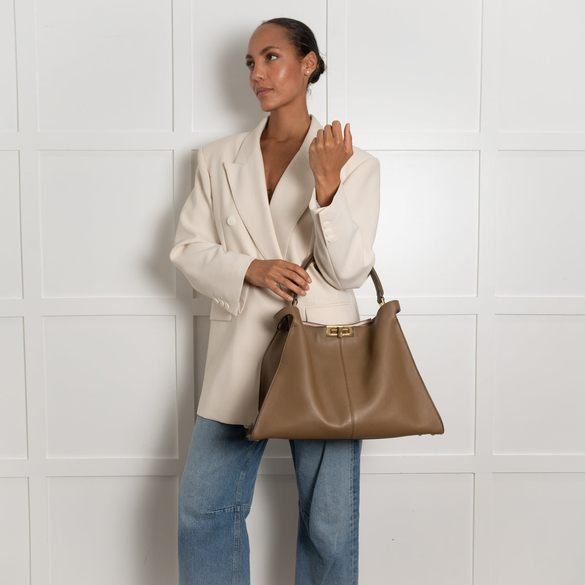 Fendi Peekaboo Light Brown X-Light Leather Handbag