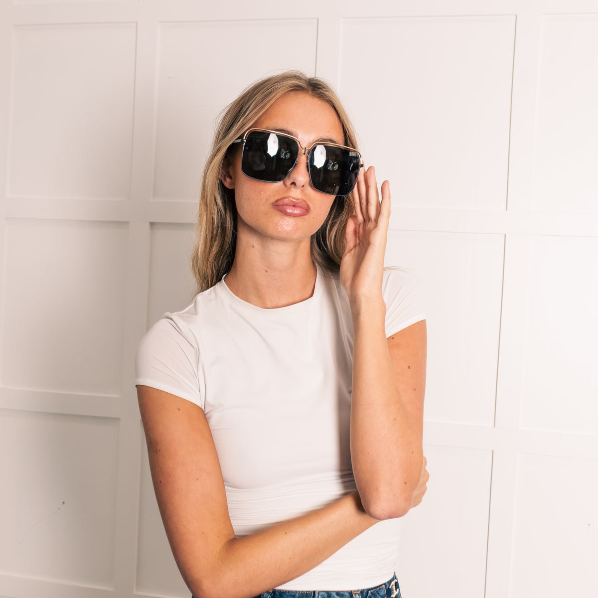 Linda Farrow Titanium Over sized Square Frame with Black lens