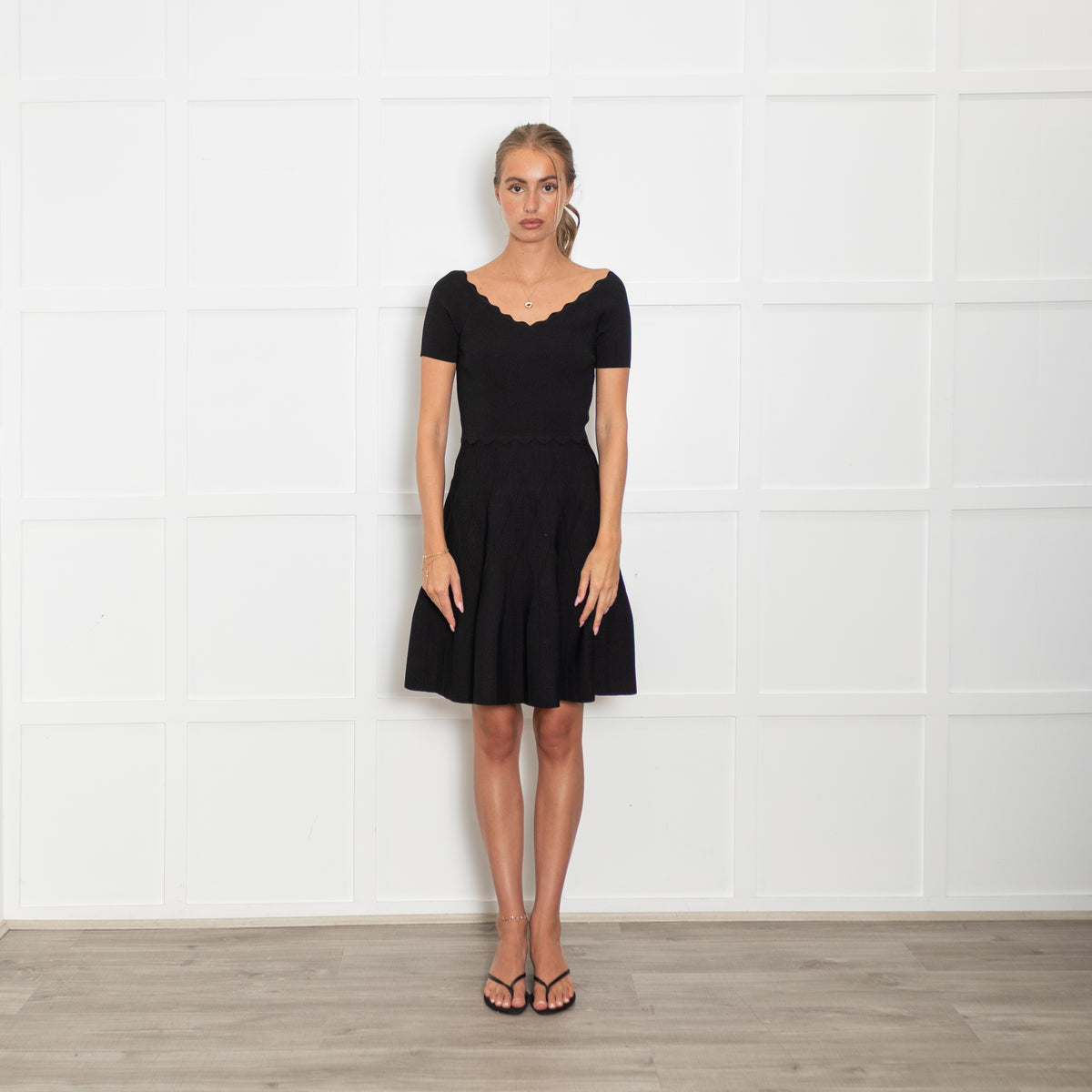 Sandro Black Knitted Scallop Edge Mini Dress