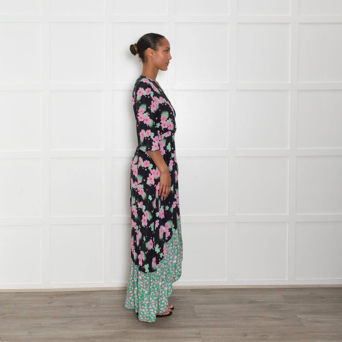 Primrose Park Black Wrap Dress With Pink Flowers