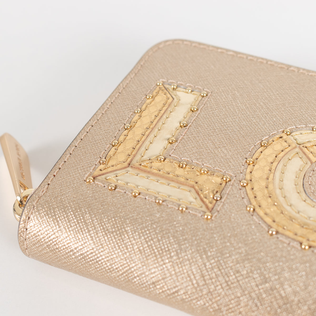 Michael Kors Gold Leather Beaded LOVE Wallet