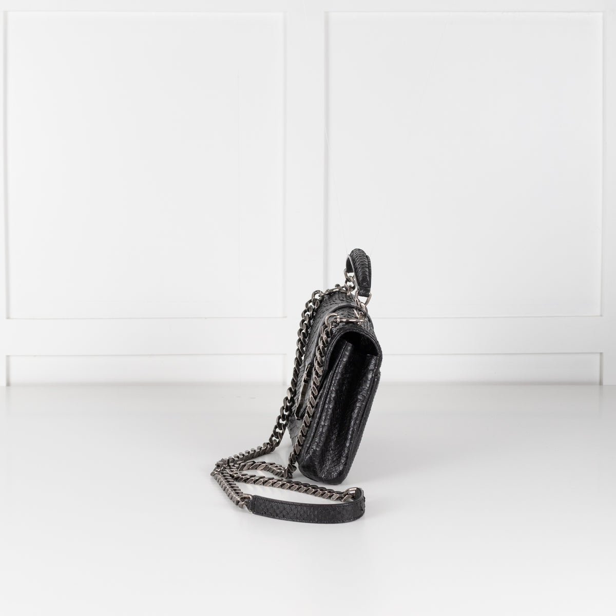 Saint Laurent Black Snake Embossed Monogram College Satchel Bag