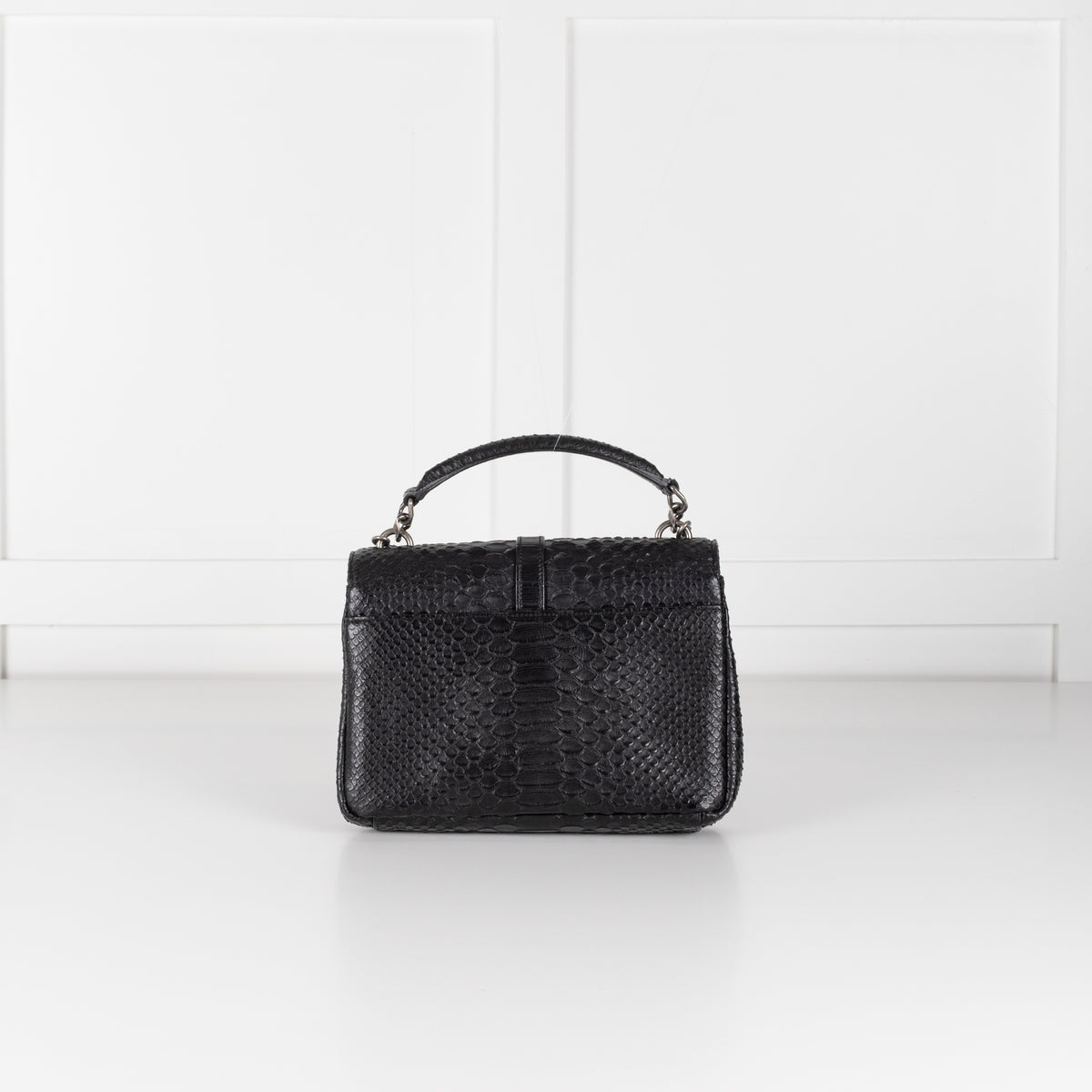 Saint Laurent Black Snake Embossed Monogram College Satchel Bag