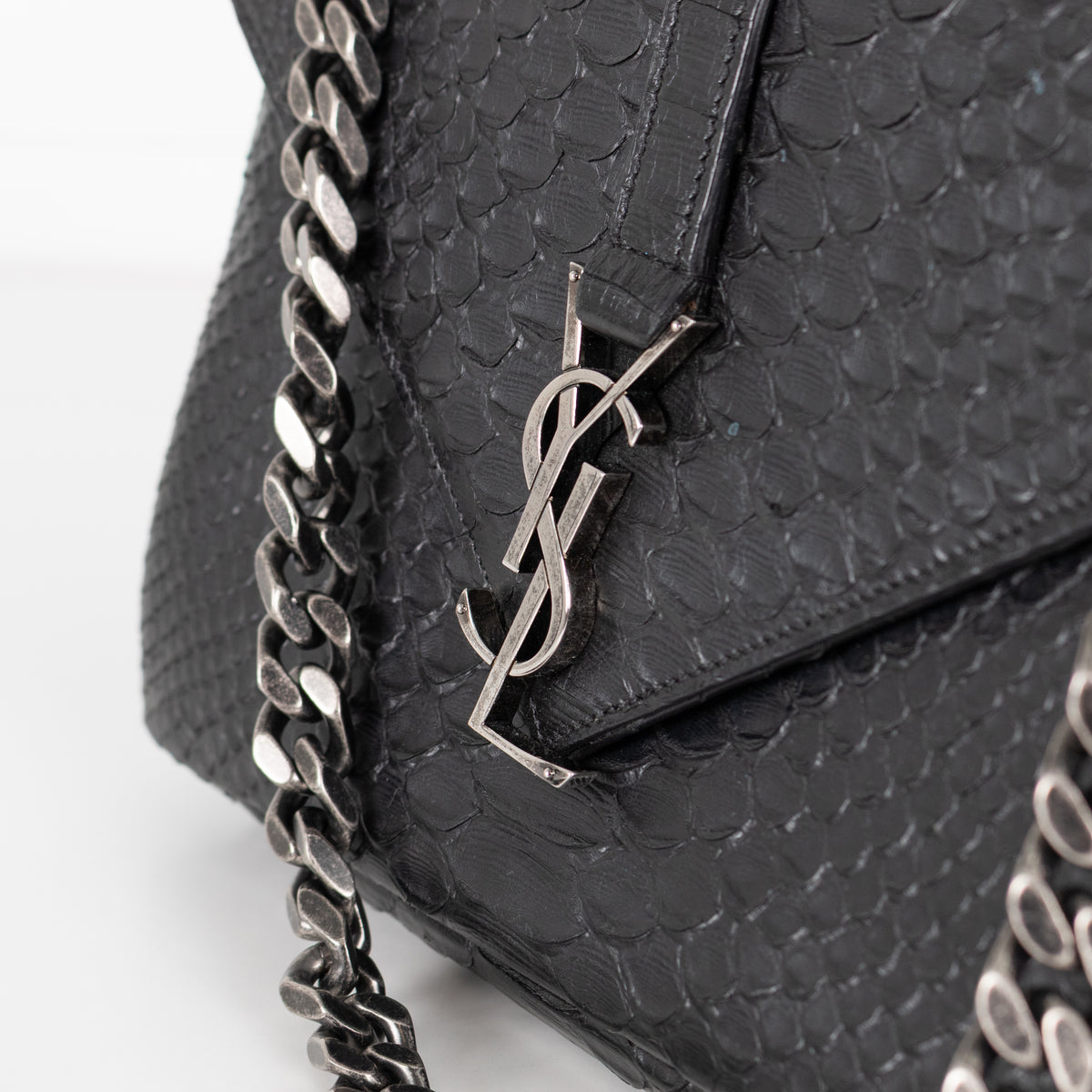 Saint Laurent Black Snake Embossed Monogram College Satchel Bag