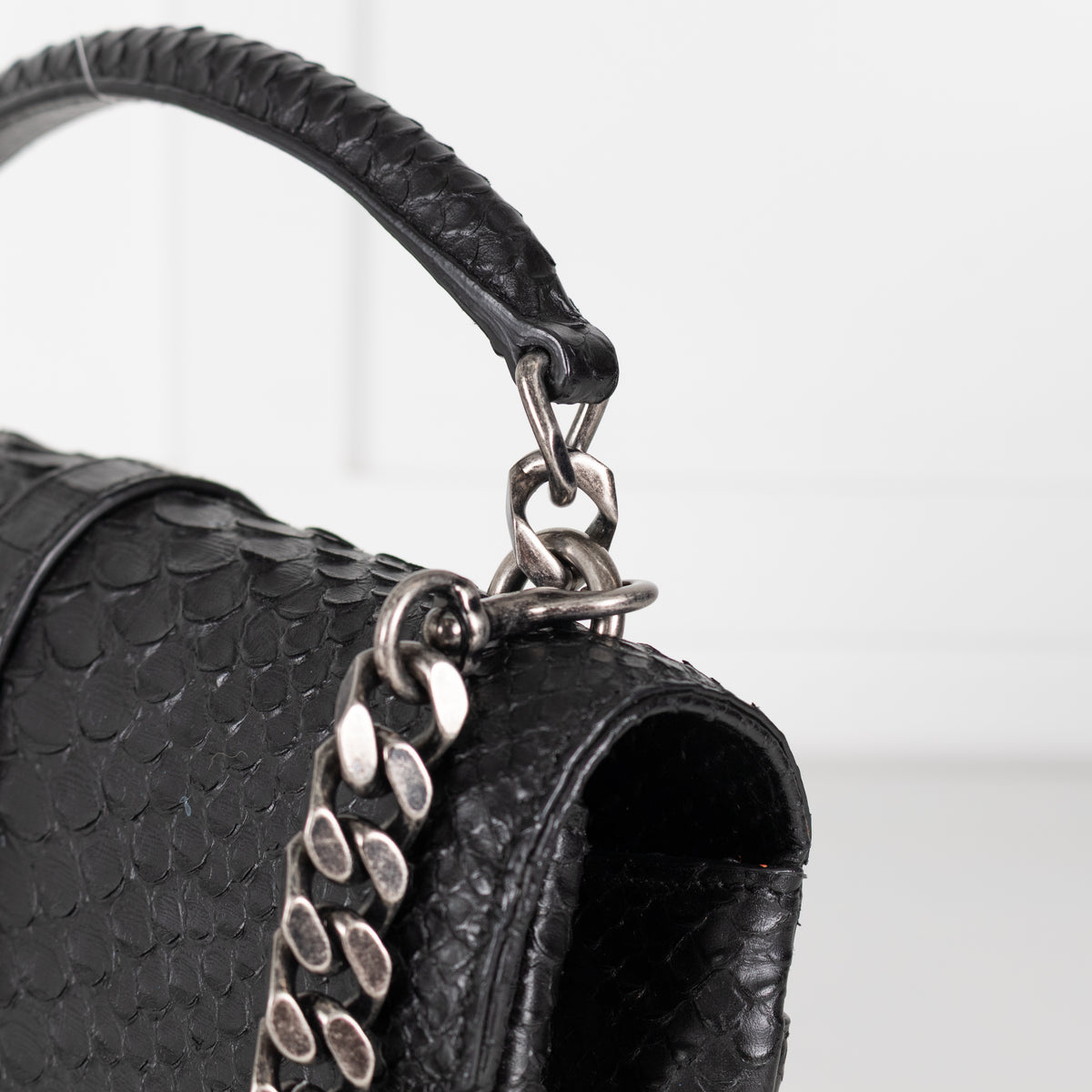 Saint Laurent Black Snake Embossed Monogram College Satchel Bag