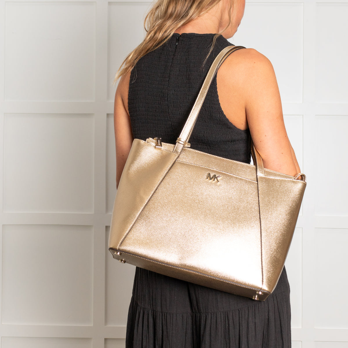 Michael Kors Gold Maddie Crossgrain Tote