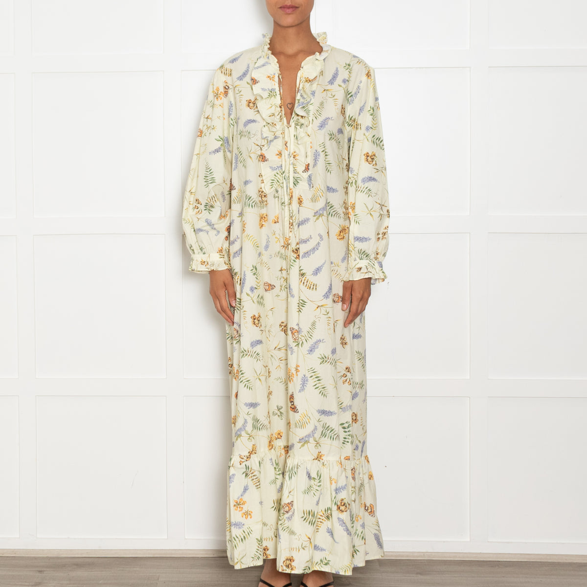 Meadows Pale Yellow Lavender Print Maxi Dress