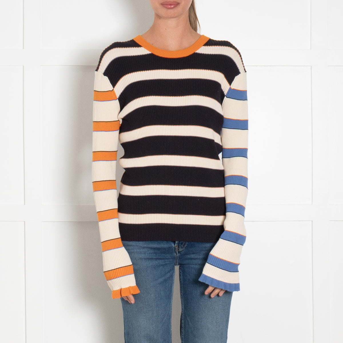 PS Paul Smith Cream Navy Orange Striped Cotton Jumper