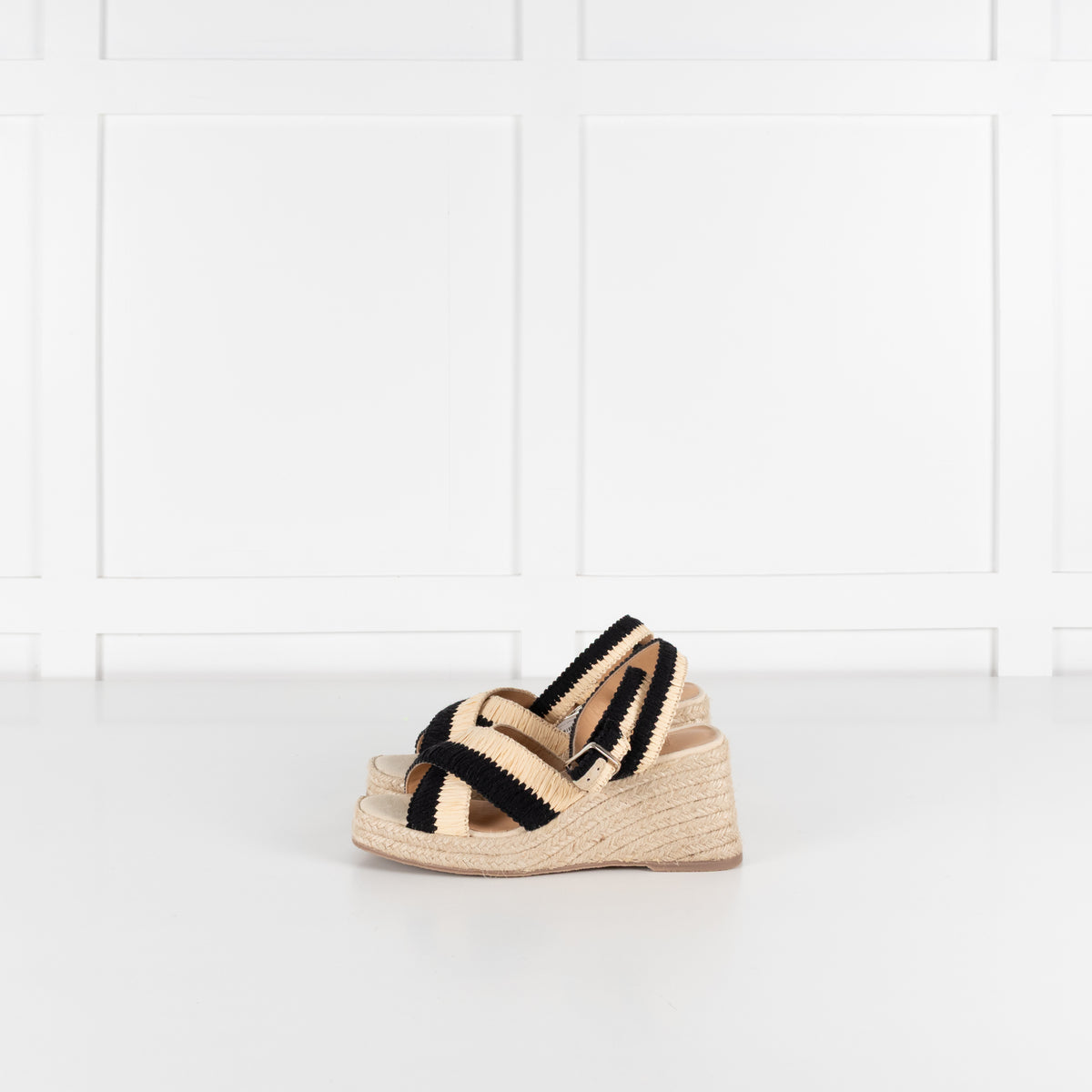 Castaner Tatiana Natural/Black Raffia Wedge Sandals