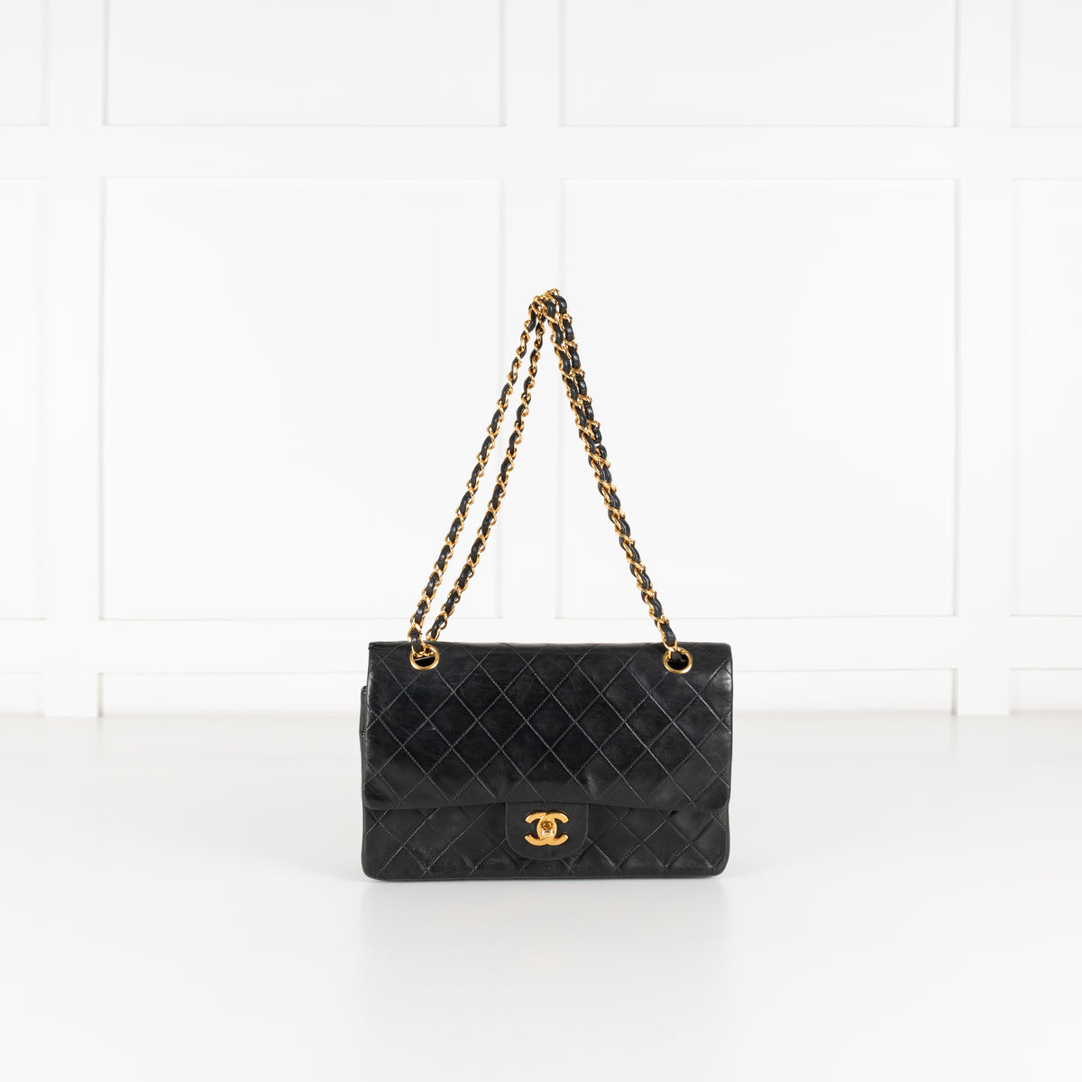 Chanel Vintage Black Lambskin Double Flap Medium Bag with  Gold Hardware