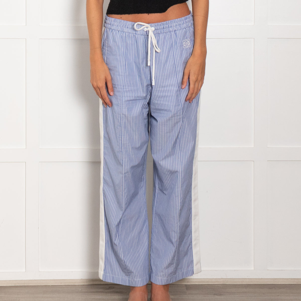 Loewe White Blue Cotton Striped Trousers