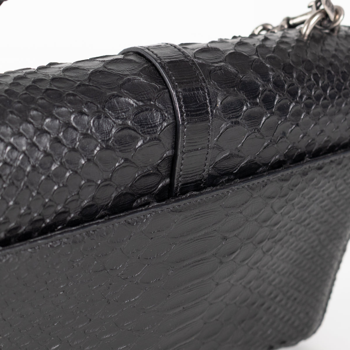 Saint Laurent Black Snake Embossed Monogram College Satchel Bag
