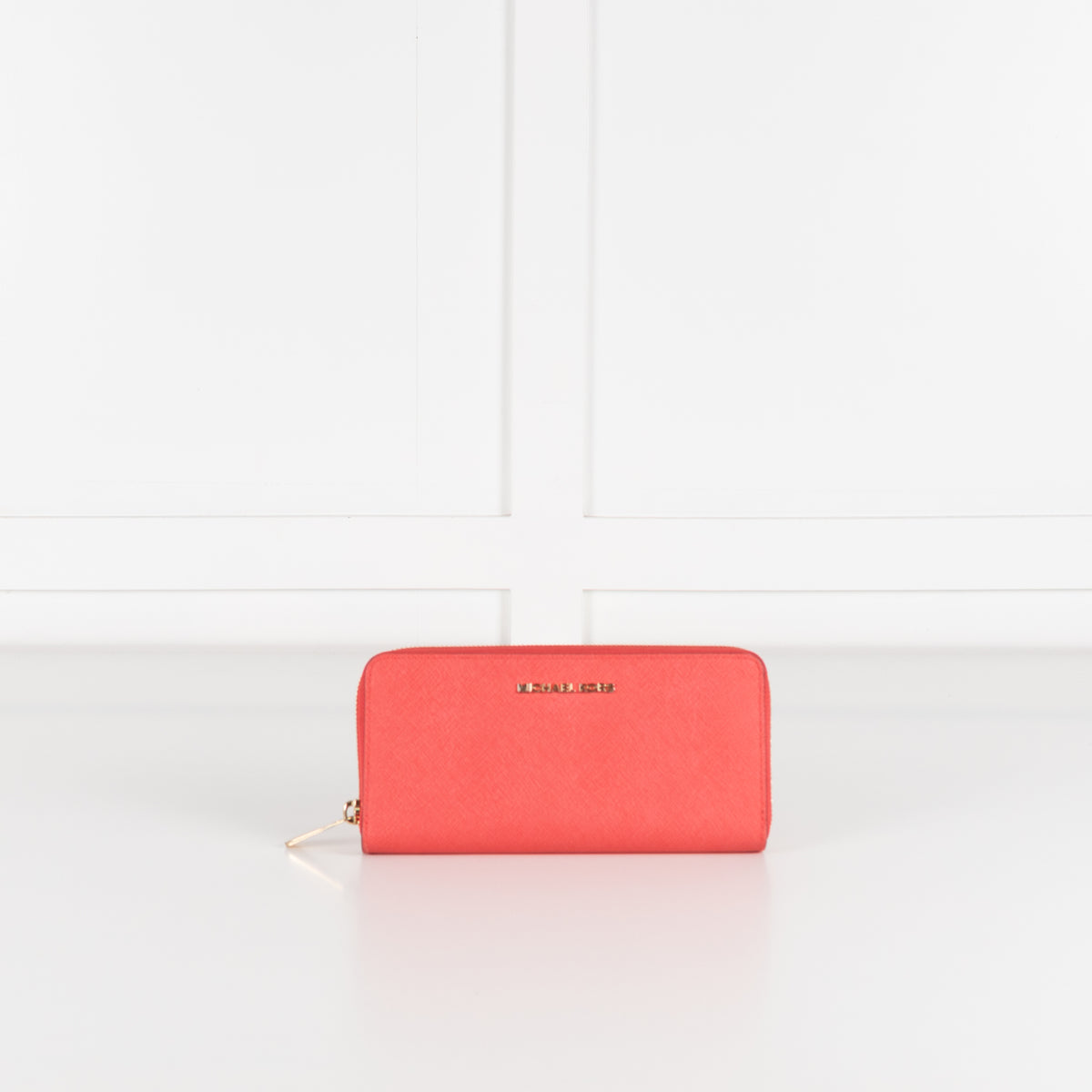 Michael Kors Coral Pink Leather Gold Zip Around Wallet