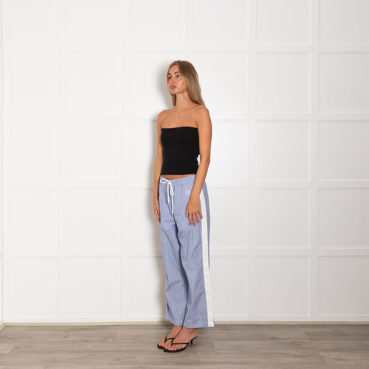 Loewe White Blue Cotton Striped Trousers