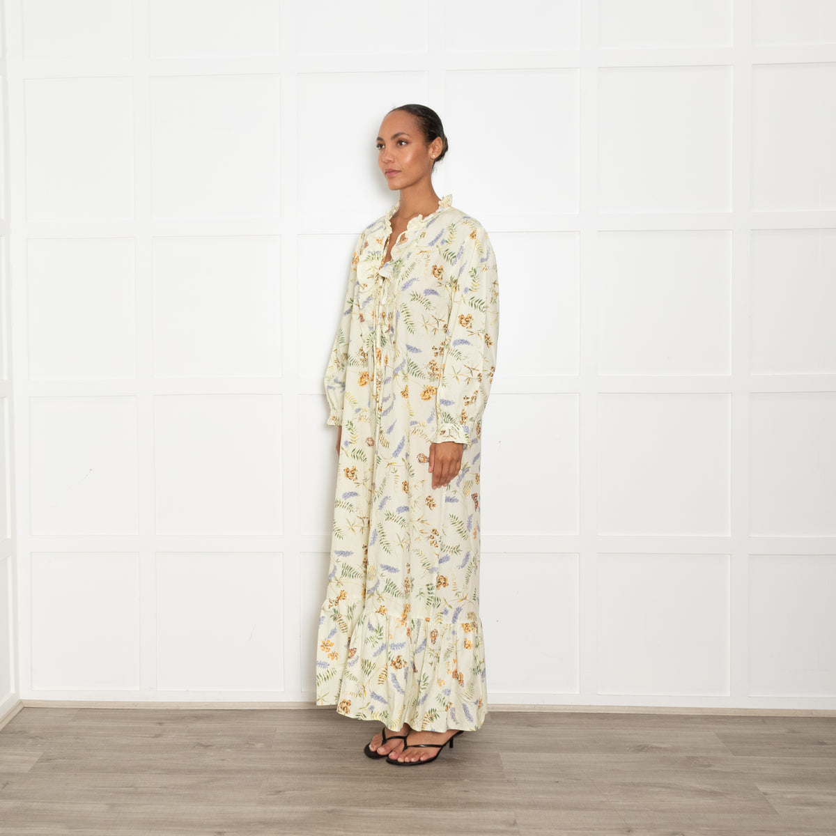 Meadows Pale Yellow Lavender Print Maxi Dress