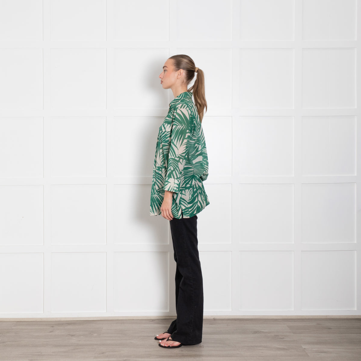 Weekend Max Mara Beige Green Palm Leaf Print Blouse