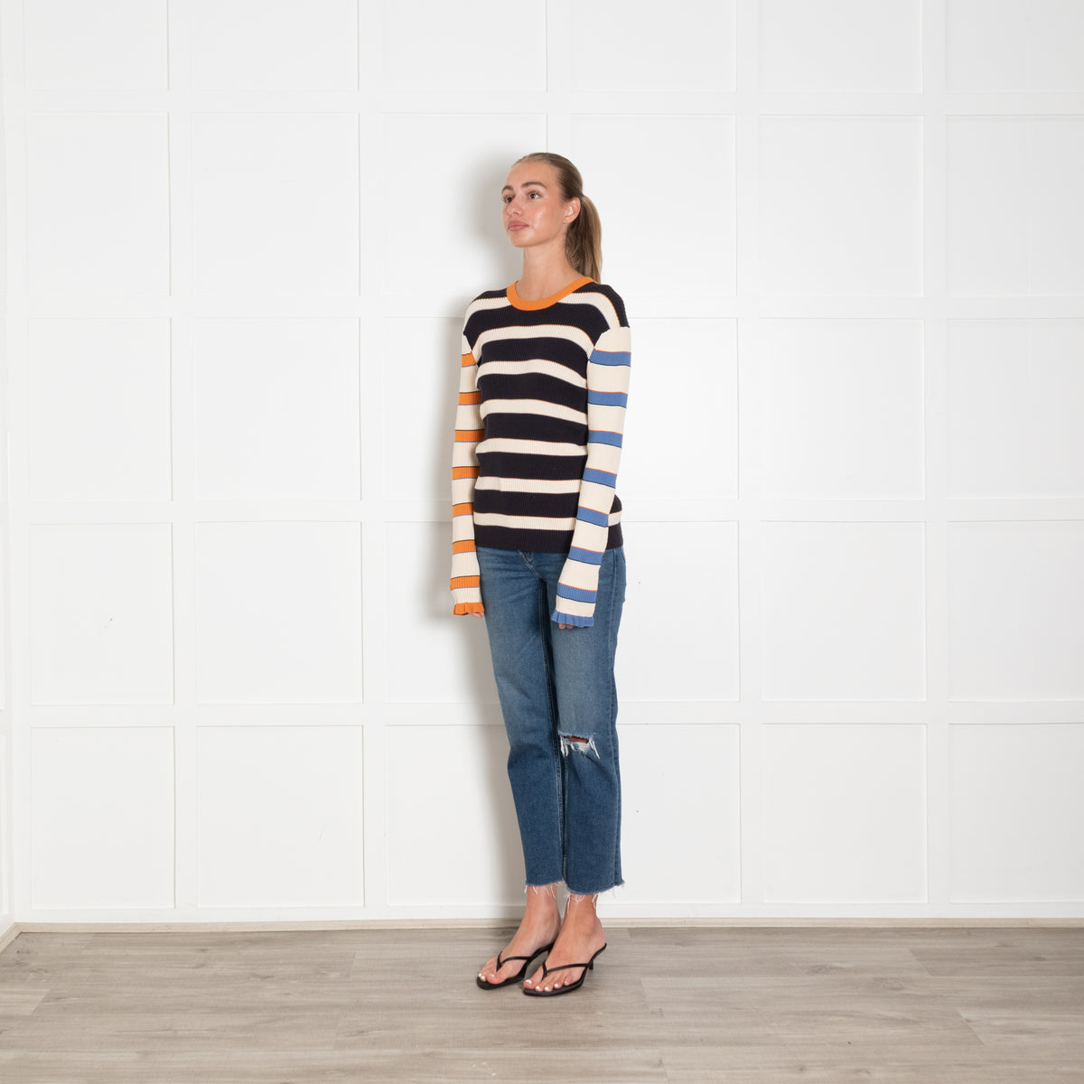 PS Paul Smith Cream Navy Orange Striped Cotton Jumper