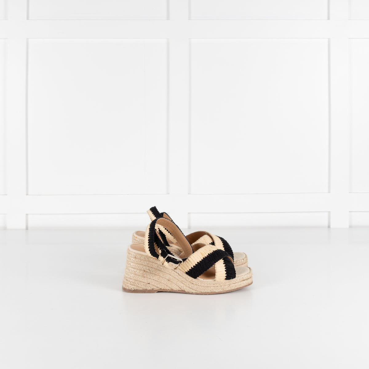 Castaner Tatiana Natural/Black Raffia Wedge Sandals