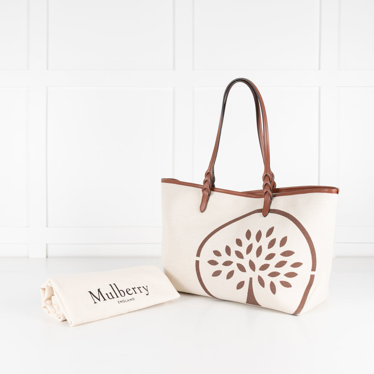 Mulberry Canvas Logo Print Braided Handle Tote Bag
