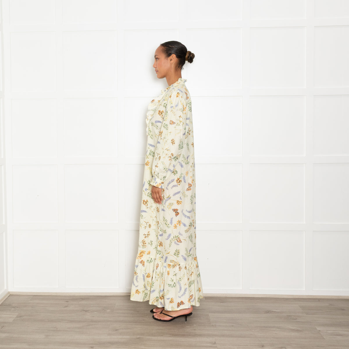 Meadows Pale Yellow Lavender Print Maxi Dress