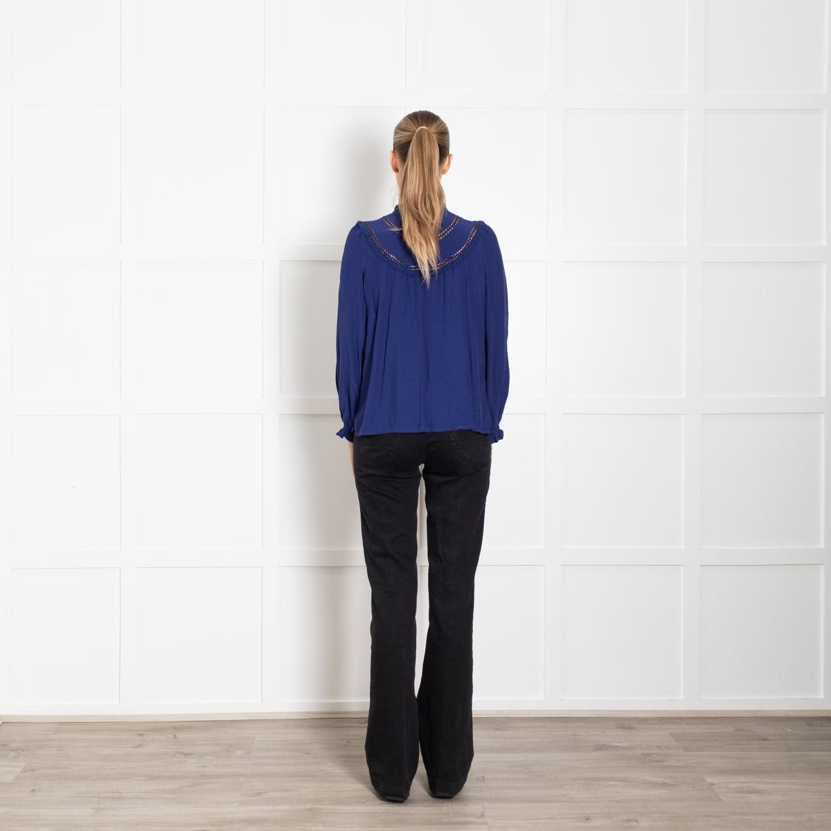 Aspiga Royal Blue Frill Detail 3/4 Button Top
