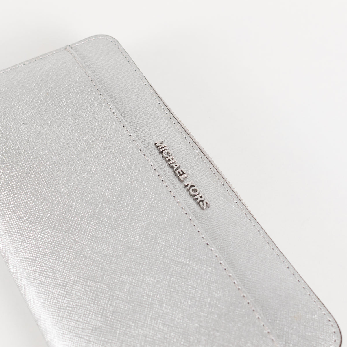 Michael Kors Saffiano Silver Metal Zip Around Leather Wallet