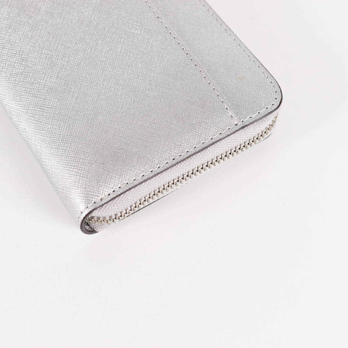 Michael Kors Saffiano Silver Metal Zip Around Leather Wallet