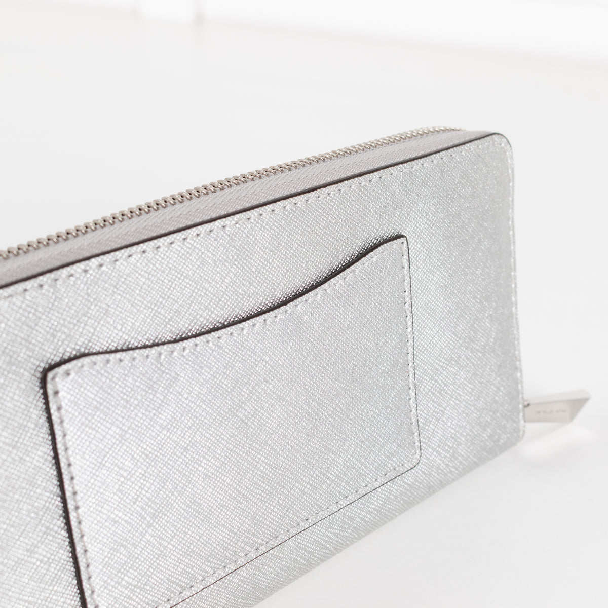Michael Kors Saffiano Silver Metal Zip Around Leather Wallet