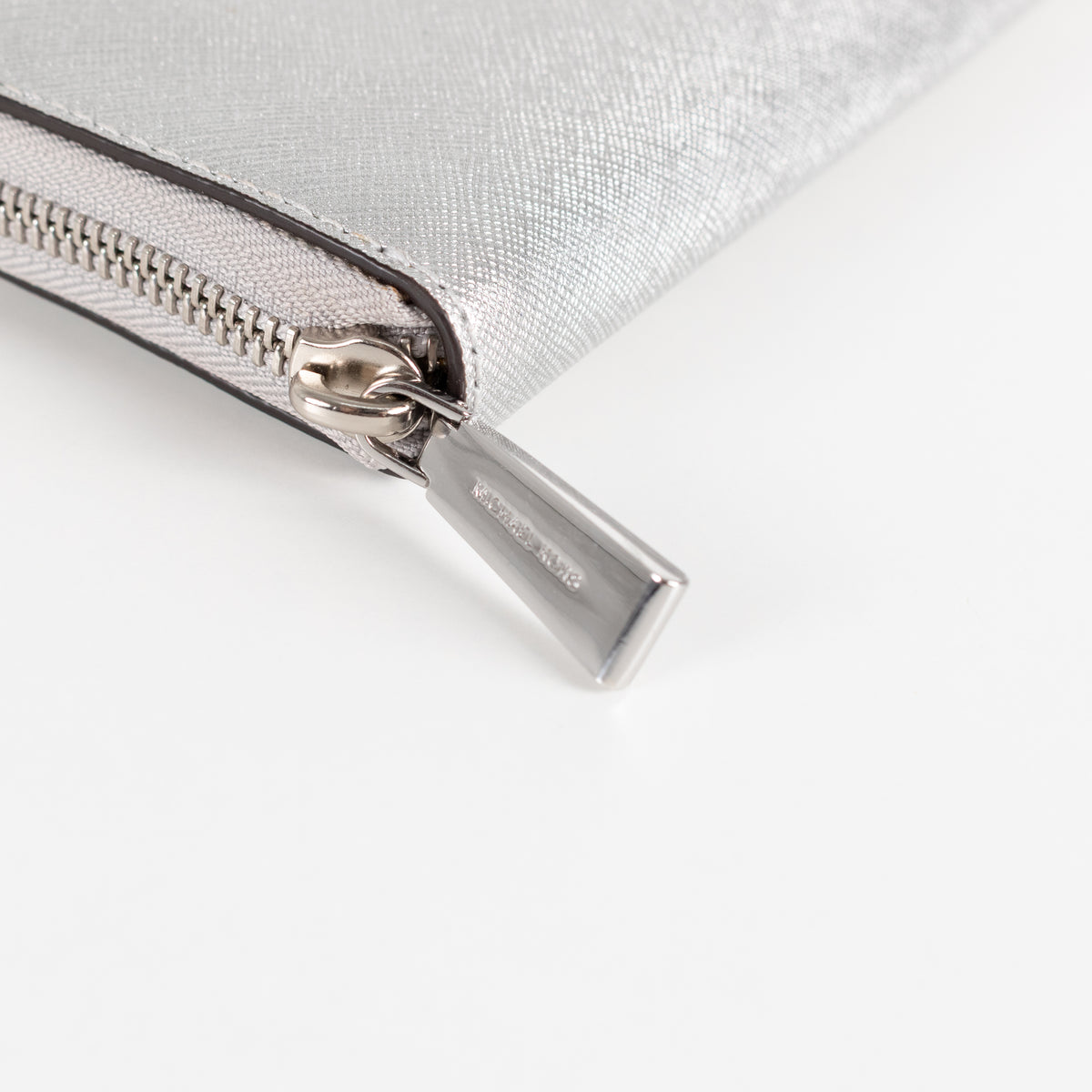Michael Kors Saffiano Silver Metal Zip Around Leather Wallet