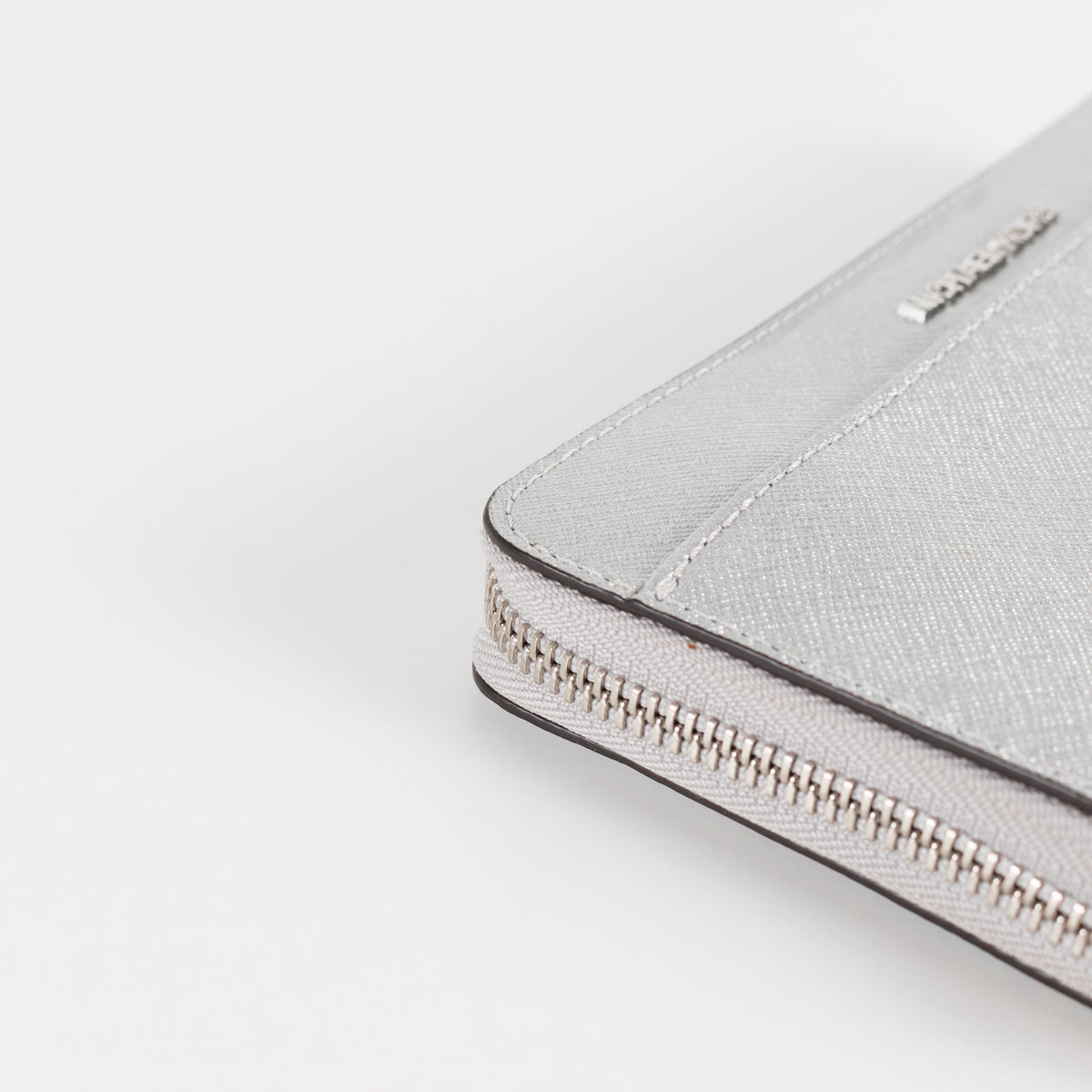 Michael Kors Saffiano Silver Metal Zip Around Leather Wallet