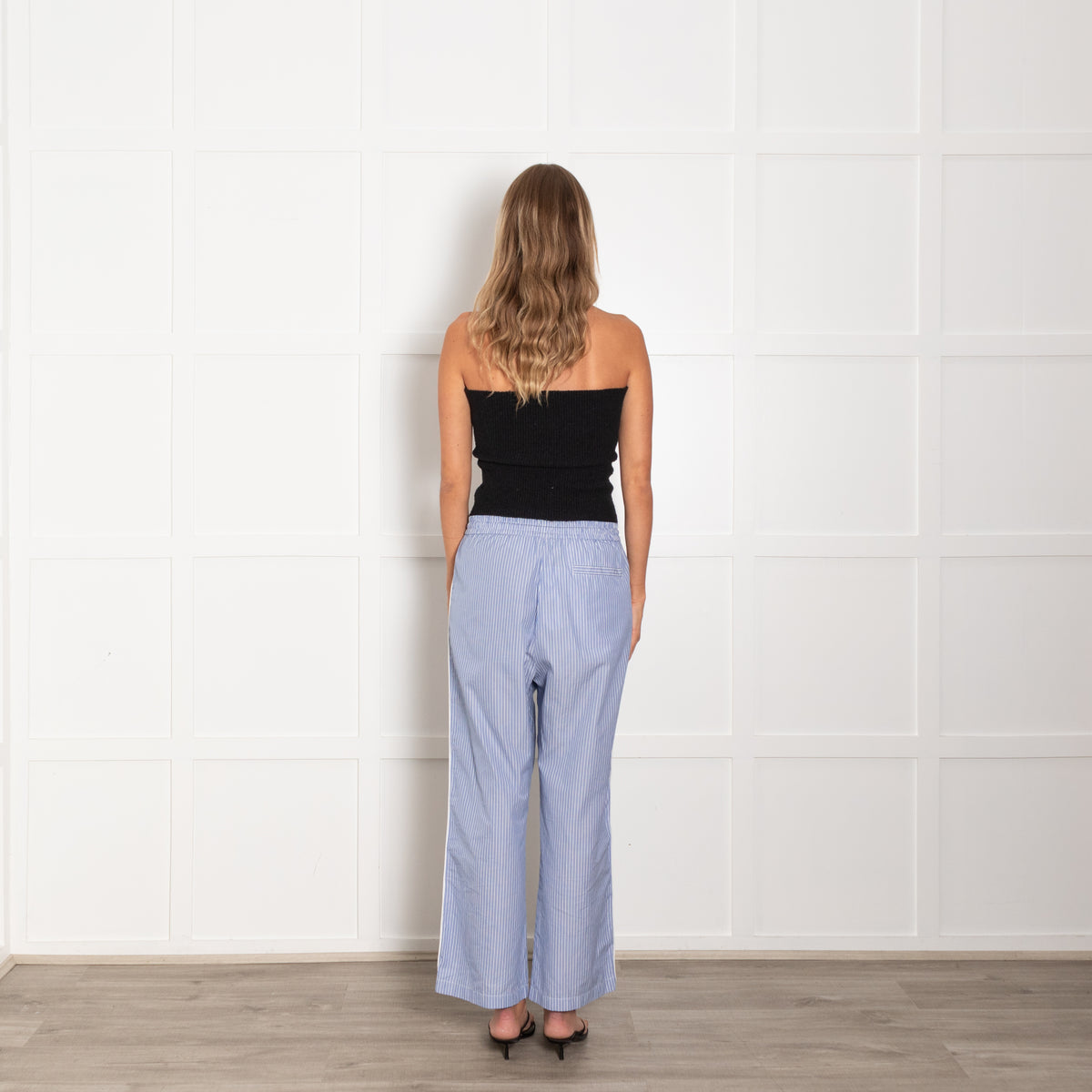 Loewe White Blue Cotton Striped Trousers