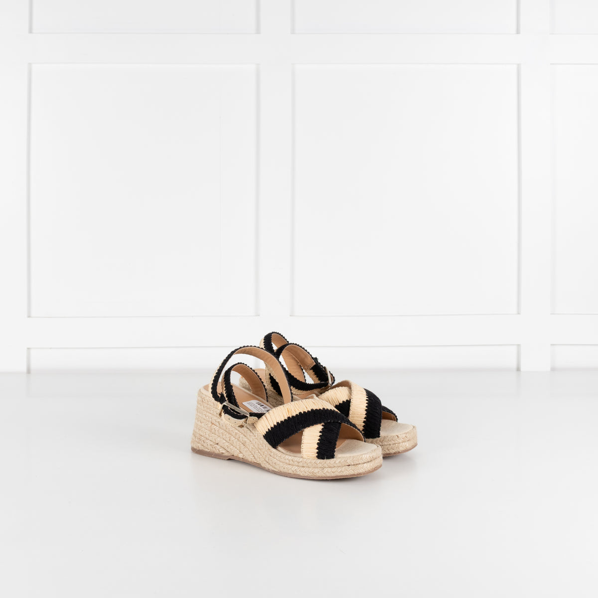 Castaner Tatiana Natural/Black Raffia Wedge Sandals