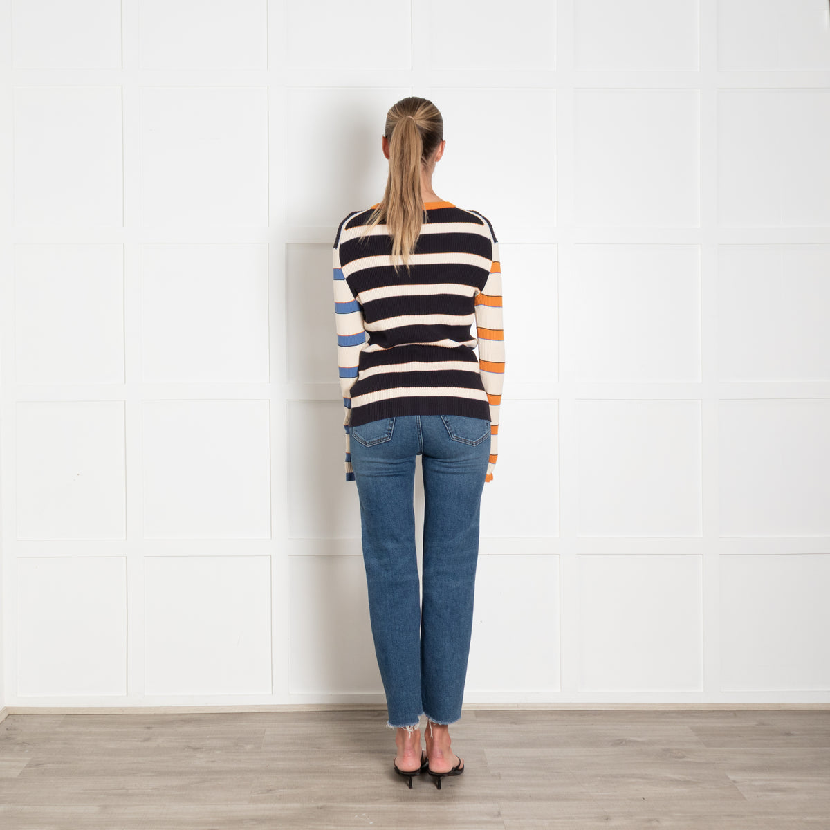 PS Paul Smith Cream Navy Orange Striped Cotton Jumper