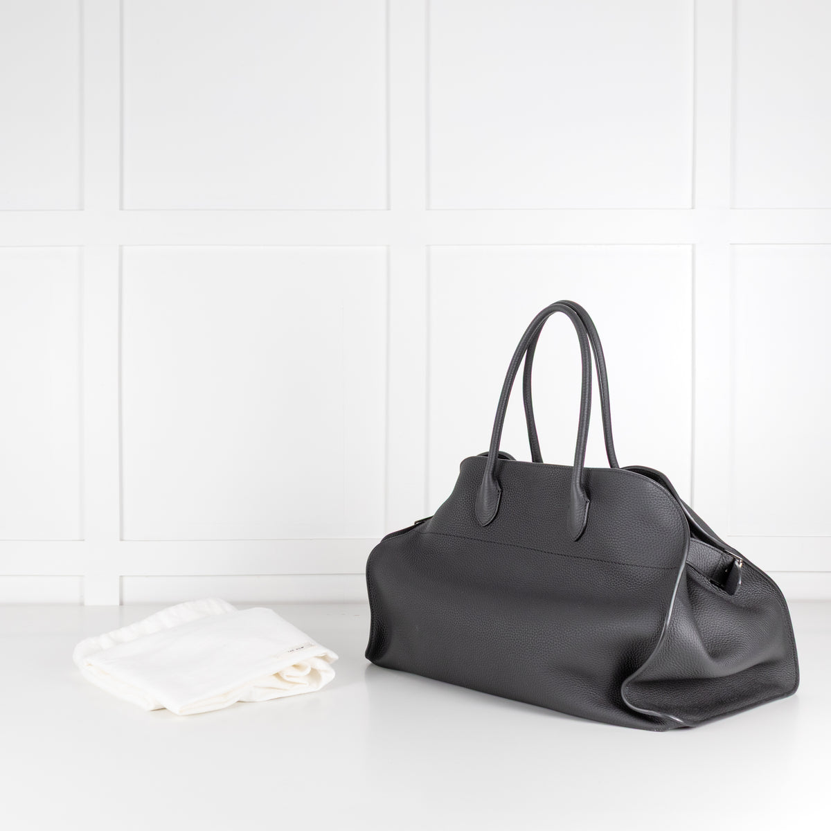The Row Black Pebbled Leather Margaux 17 Bag