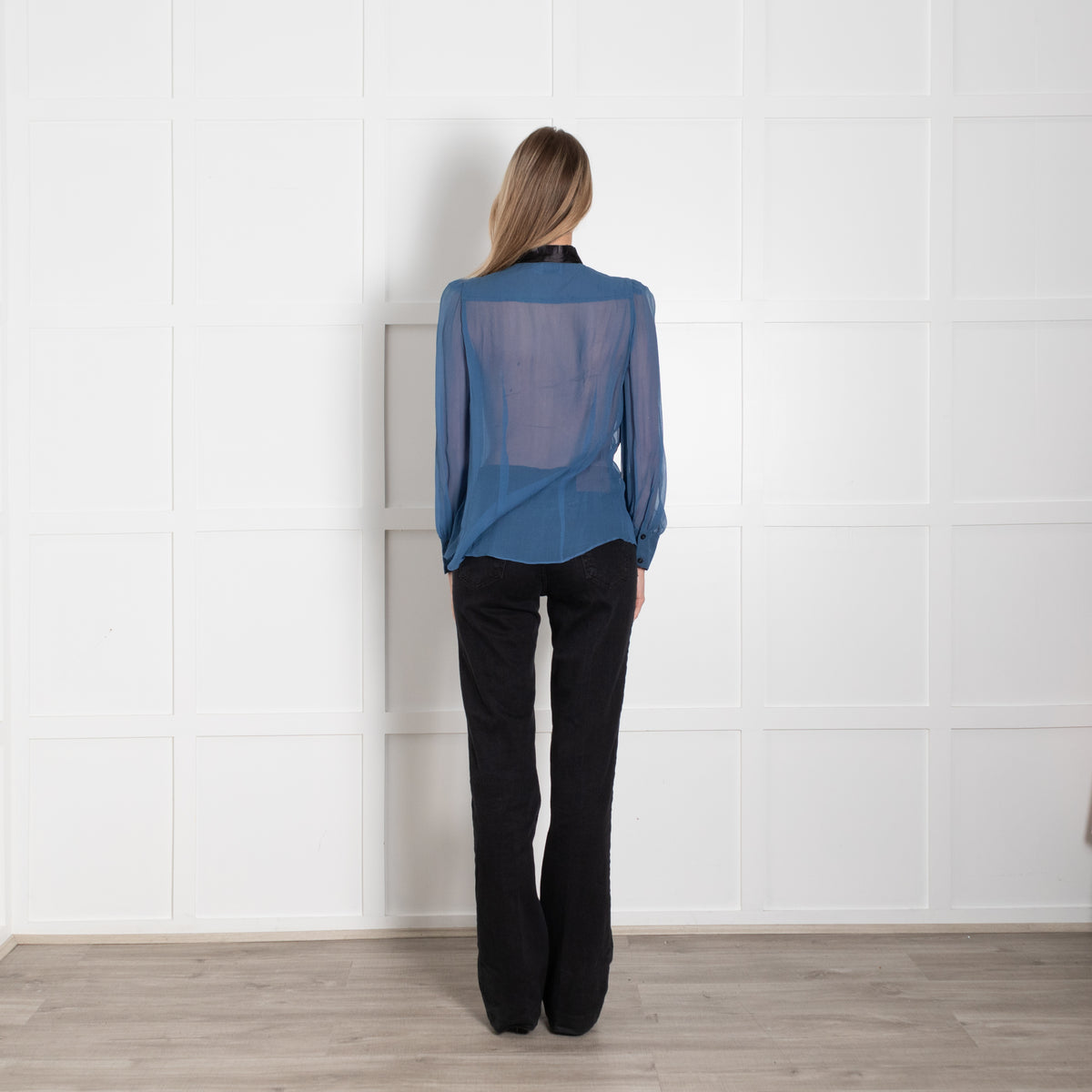 Alice By Temperley Blue Sheer Shirt With Black Embroidered Front