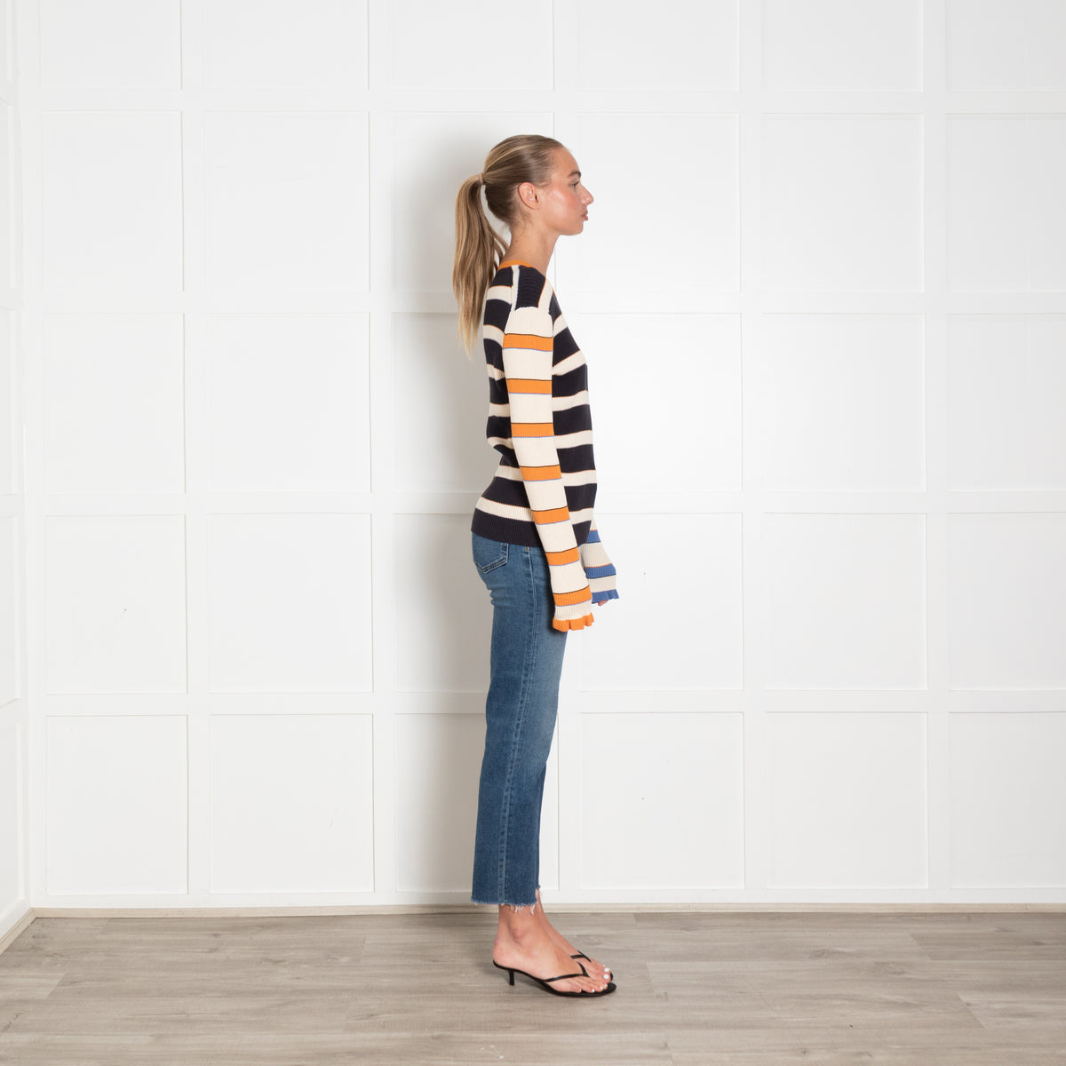 PS Paul Smith Cream Navy Orange Striped Cotton Jumper